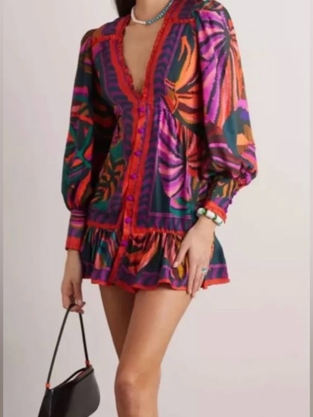 FARM Rio Multicolor Abstract Print Mini Dress in Pink, Green & Orange